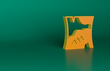 Orange Folded map icon isolated on green background. Minimalism concept. 3D render illustration