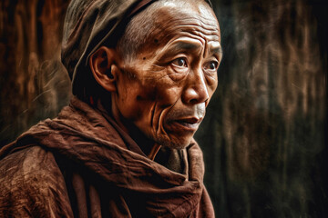 Serene Tibetan Monk in Meditation. Generative AI