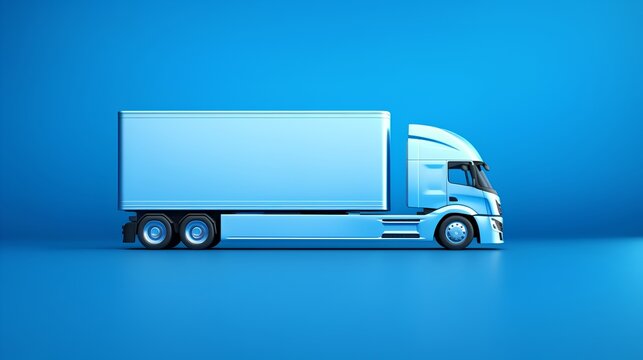 EV cargo truck poised against a pristine, neutral backdrop. This image signifies the fusion of logistics and green energy, presenting a vision of sustainable freight transport. Generative AI