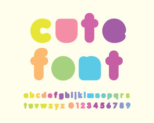 Bold little cute rounded font set design - colorful version