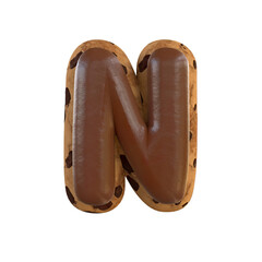 3d rendering of the N letter recreating a cookie with chocolate on top