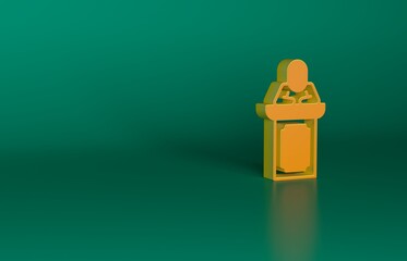 Orange Auction auctioneer sells icon isolated on green background. Auction business, bid and sale. Minimalism concept. 3D render illustration