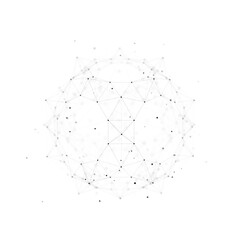 Sphere made up of points and lines on white background. Network connection structure. Big data visualization. 3d rendering.