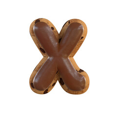3d rendering of the X letter recreating a cookie with chocolate on top