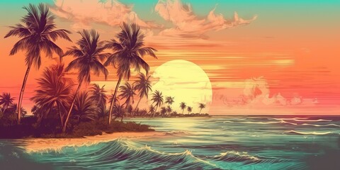 Fototapeta na wymiar AI Generated. AI Generative. Beach island adventure tropical exotic coast vacation illustration. Graphic Art