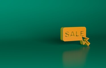 Orange Price tag with an inscription Sale icon isolated on green background. Badge for price. Promo tag discount. Minimalism concept. 3D render illustration