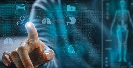 Human hand with hospital icon medical, healthcare, hospital, insurance, technology, medical technology, world mental health day, protective, doctor caregiver and check up patient concept