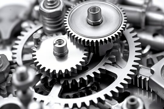 Silver gears and mechanical devices. Generative AI