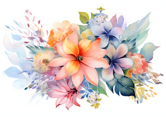 Watercolor bouquet of flowers isolated