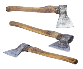 set an old ax with a wooden handle isolated from the background