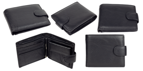 set, men's leather black wallet, isolated from the background