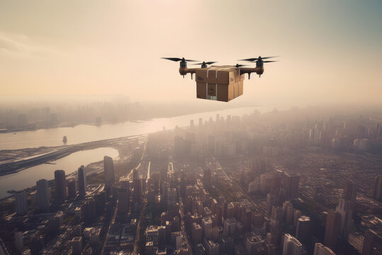 Top view delivery drone with cargo, generative AI