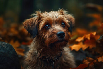 Scenic Forest Stroll with an Irresistible Puppy. Generative AI