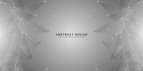 Geometric abstract background. Connected lines and dots, triangles on a gray background. Molecular structure and connection. Science, medicine, technology concept. Vector illustration.