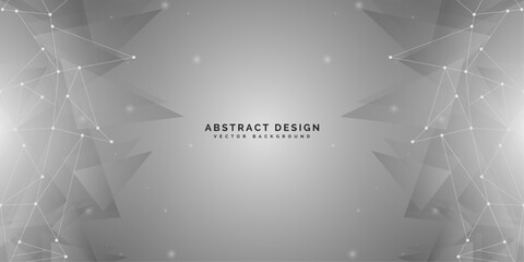 Geometric abstract background. Connected lines and dots, triangles on a gray background. Molecular structure and connection. Science, medicine, technology concept. Vector illustration.
