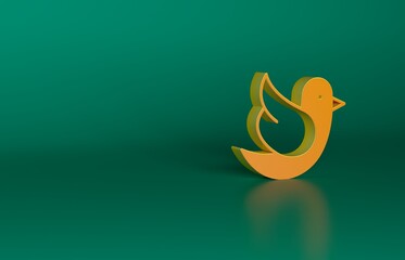 Orange Dove icon isolated on green background. Minimalism concept. 3D render illustration