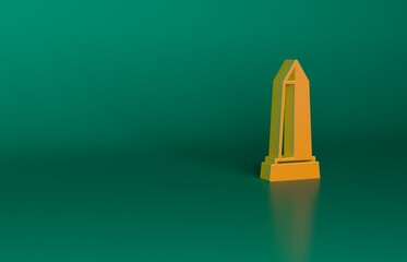 Orange Obelisk of Alexandria icon isolated on green background. Stone monument. Historical monument. High pillar memorial and column. Minimalism concept. 3D render illustration