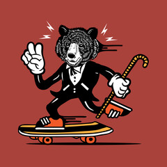 Skateboarding Bear in Tuxedo Mascot Character Design Vector