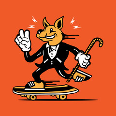 Skateboarding Kangaroo in Tuxedo Mascot Character Design Vector