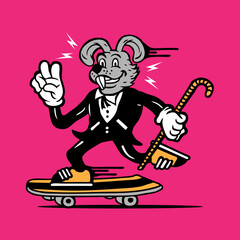 Skateboarding Rabbit in Tuxedo Mascot Character Design Vector