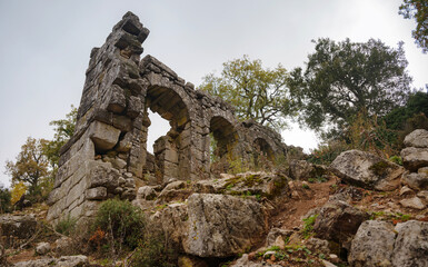 Autumn walk by Termessos Ancient City, Turkey. Turkeys most outstanding archaeological sites and one of main tourist center.