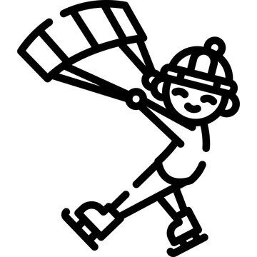 recommend clip art: B&W line art icon of A young boy skydiving, flying in sky, boy, extreme sport icon, sybmol	