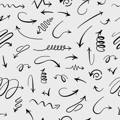 Vector illustration of pattern of hand drawn arrows in black color with sketch doodle style. Seamless pattern arrow. Perfect for backgrounds, textures, or decorative elements in various media
