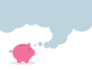 piggy bank thinking simple graphic with copy space background