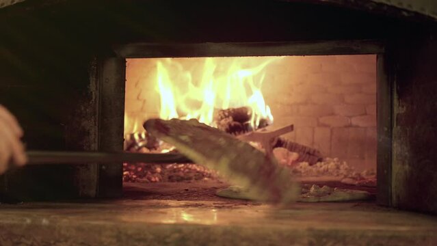 Close Up Shot Of Fresh Original Italian Pizza In Fire Stone Oven