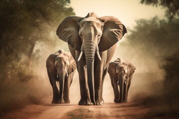 Fototapeta na wymiar Elephant Family Walking Image. Generative AI