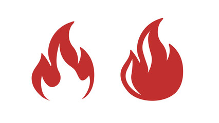 Red fire, flame. Icons, logo, danger sign, warning. Vector illustration