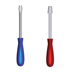 screwdrivers tools, red and blue, geometric flat design vector