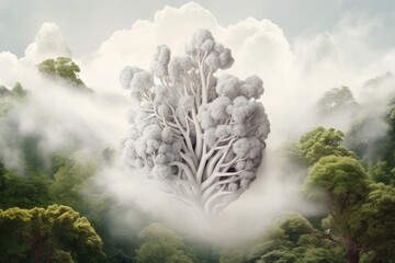 Illustration of a majestic tree standing tall in the heart of a lush forest