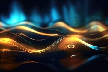 Illustration of a vibrant blue and yellow abstract background with flowing waves, Generative AI