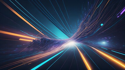 Futuristic tunnel with glowing lines, 3d rendering abstract background. Generative ai