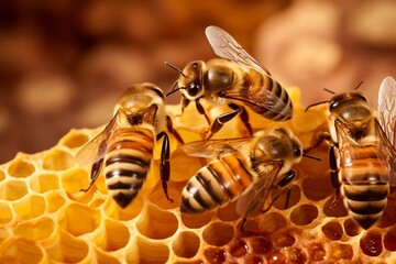 Bees on Honeycomb Image. Generative AI