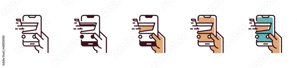 Aufkleber mobile online shopping cart icon. online store purchasing a product smartphone payment vector illust