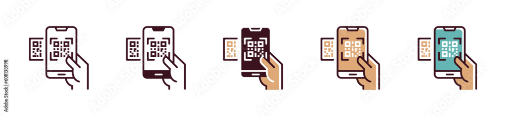 Poster mobile QR code scan payment icon vector. frame scanner identification for shopping apps or web illustration design