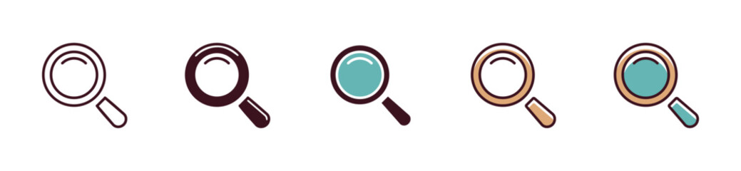 zoom glasses search icon vector, discovery symbol illustration explore tool set signs design