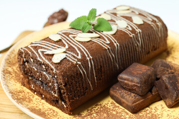 Concept of delicious sweet food - cake roll