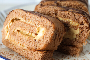 Concept of delicious sweet food - cake roll