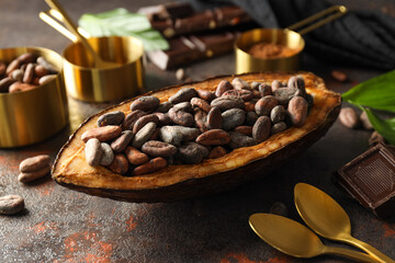 Concept of fresh and aromatic food - cacao beans