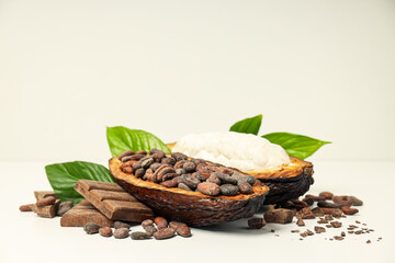 Fototapeta na wymiar Concept of fresh and aromatic food - cacao beans