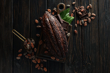 Concept of fresh and aromatic food - cacao beans
