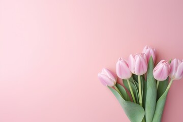 Pink Tulips Flowers Bouquet with Pink Background