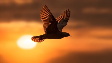 Obraz na płótnie Canvas Bird Flying on Sunset Sky, Image Ai Generated