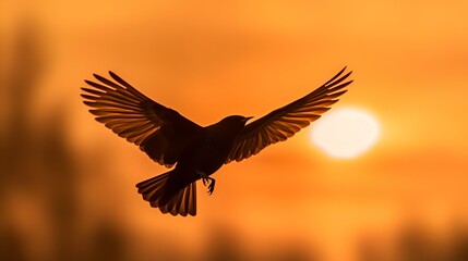 Obraz na płótnie Canvas Bird Flying on Sunset Sky, Image Ai Generated