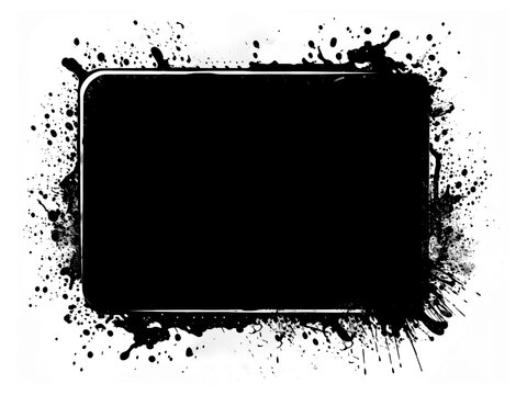 rectangle splash rendered in vigorous strokes of an ink brush. transparent background, PNG file.
