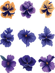 Pansy Flower Set, Watercolor Flower Design Vector Set