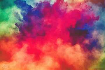 Obraz premium Rainbow-colored smoke on a black background, with rainbow-colored clouds of thick fog in the air. A smoke cloud with red, blue, green, yellow, orange, and purple colors.